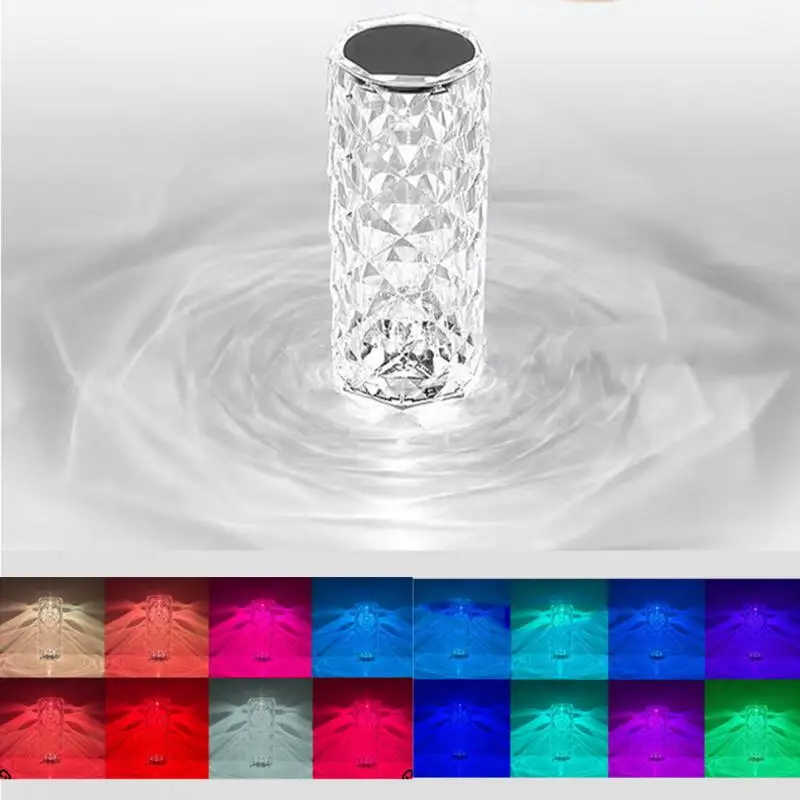 Diamond Crystal Table Lamp Rose Light Projector Bedside Romantic Atmosphere Nightlight Decor LED Touch Dimmable Xmas Party Lamps