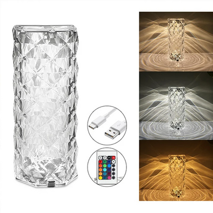 Diamond Crystal Table Lamp Rose Light Projector Bedside Romantic Atmosphere Nightlight Decor LED Touch Dimmable Xmas Party Lamps