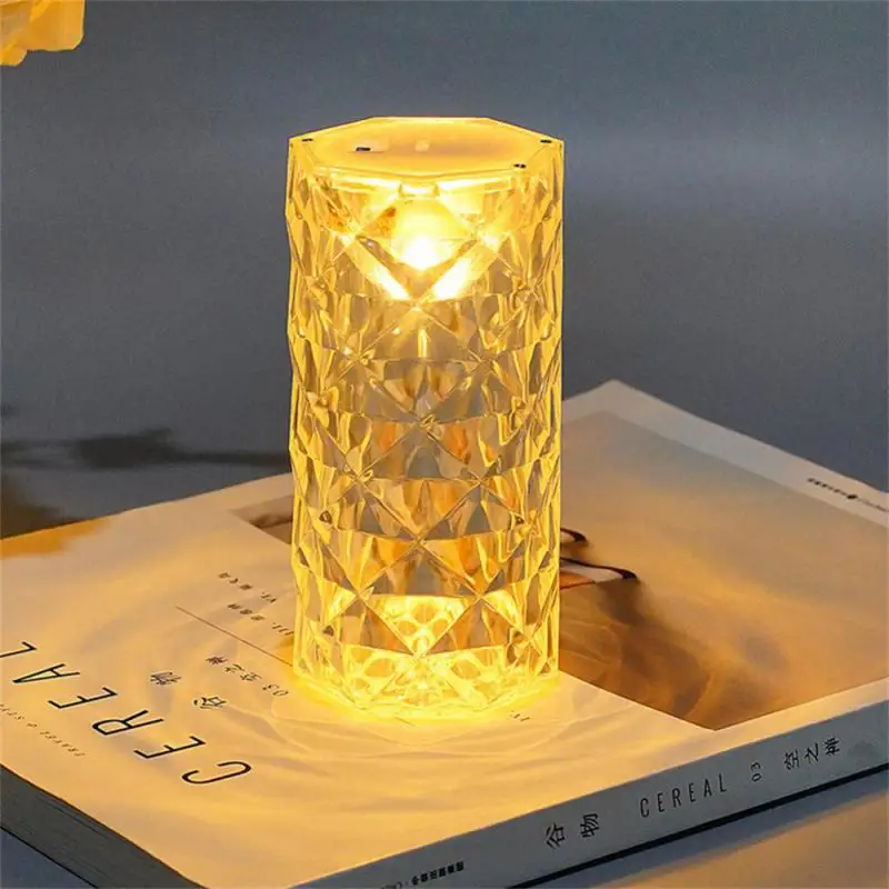 Diamond Crystal Table Lamp Rose Light Projector Bedside Romantic Atmosphere Nightlight Decor LED Touch Dimmable Xmas Party Lamps