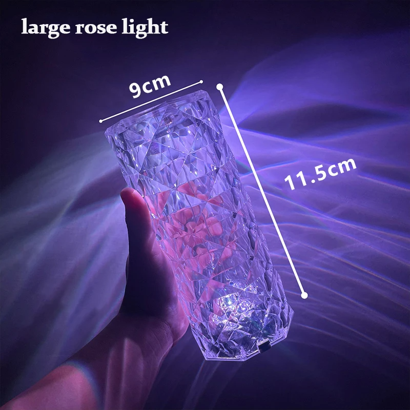 Diamond Crystal Table Lamp Rose Light Projector Bedside Romantic Atmosphere Nightlight Decor LED Touch Dimmable Xmas Party Lamps